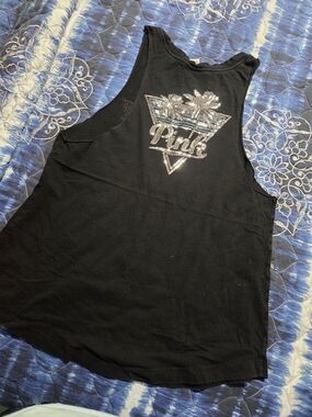 PINK Black Sleeveless Tank with Rhinestone Logo